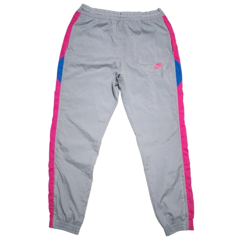 Vintage Y2K Nike Track Pants Gray Pink Blue Windbreaker Joggers Women's L Zipper